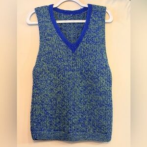 HANDMADE Wool V-Neck Knit Long Sweater Vest in Blue-Green